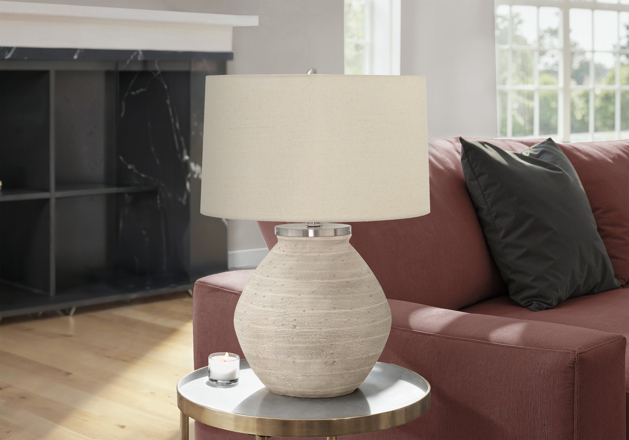 Lighting - 25"H Table Lamp Cream Concrete / Beige Shade-Table-DECOROLALA