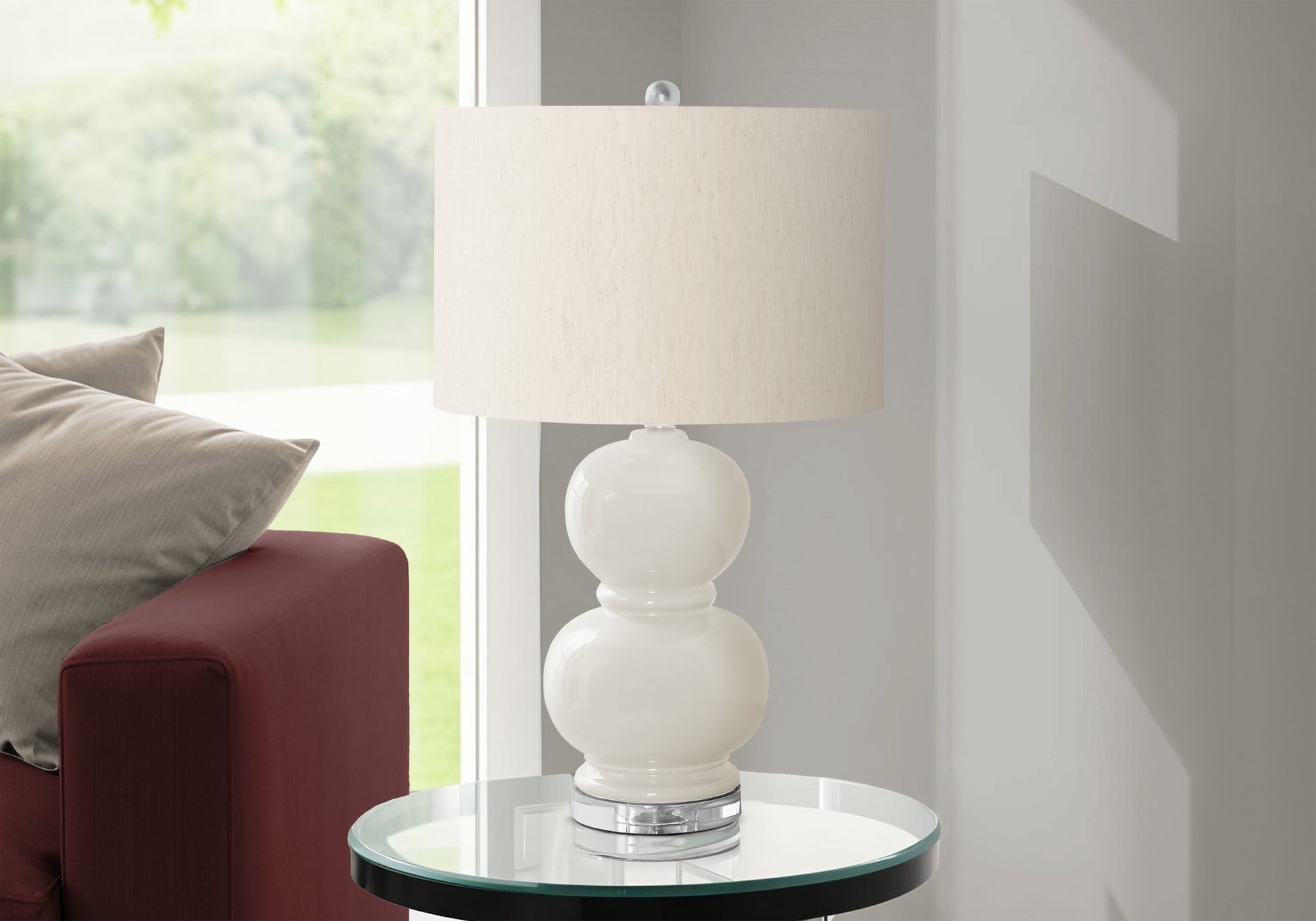 Lighting - 25"H Table Lamp Green Ceramic / Ivory Shade-Table-DECOROLALA