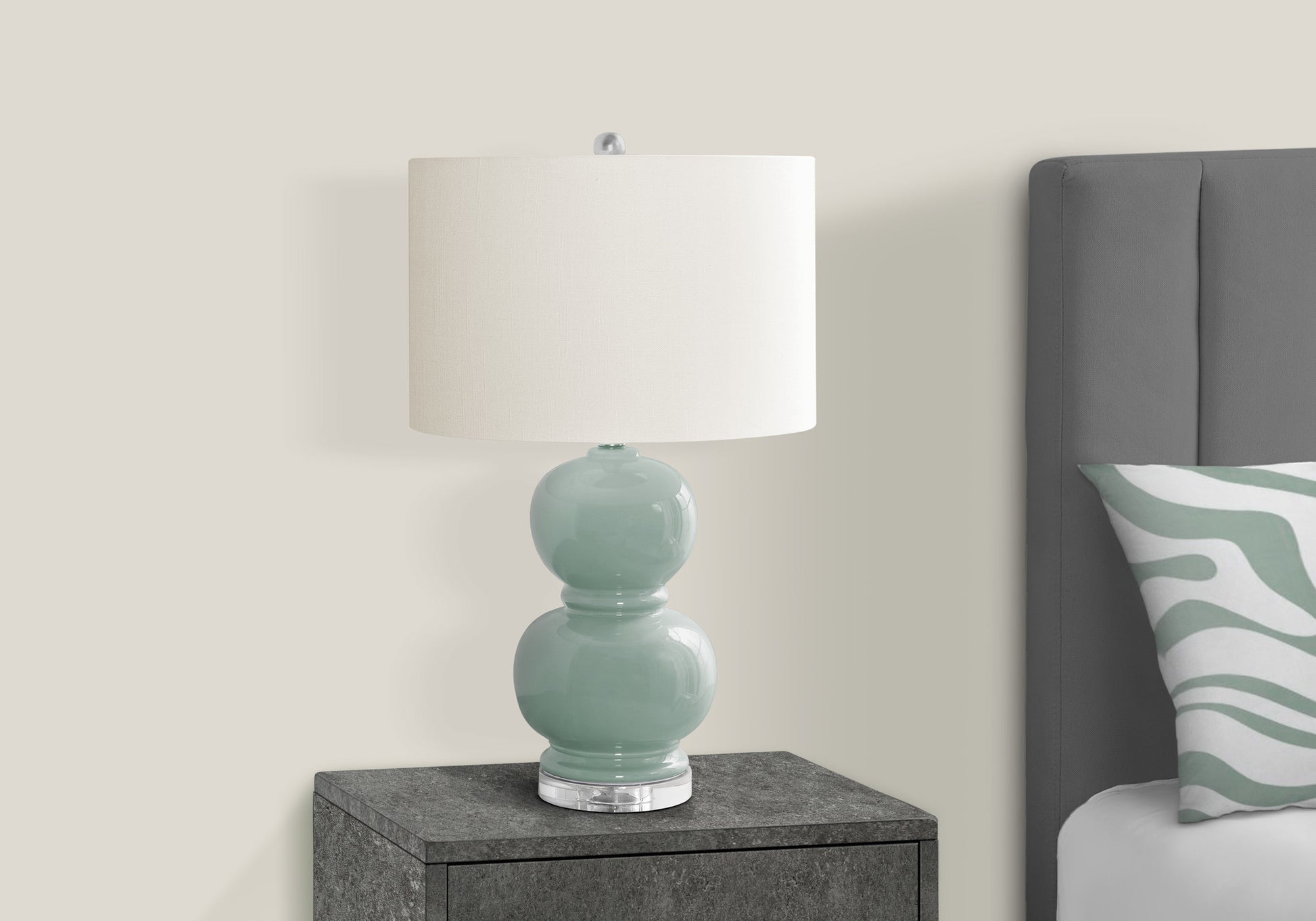 Lighting - 25"H Table Lamp Green Ceramic / Ivory Shade-Table-DECOROLALA