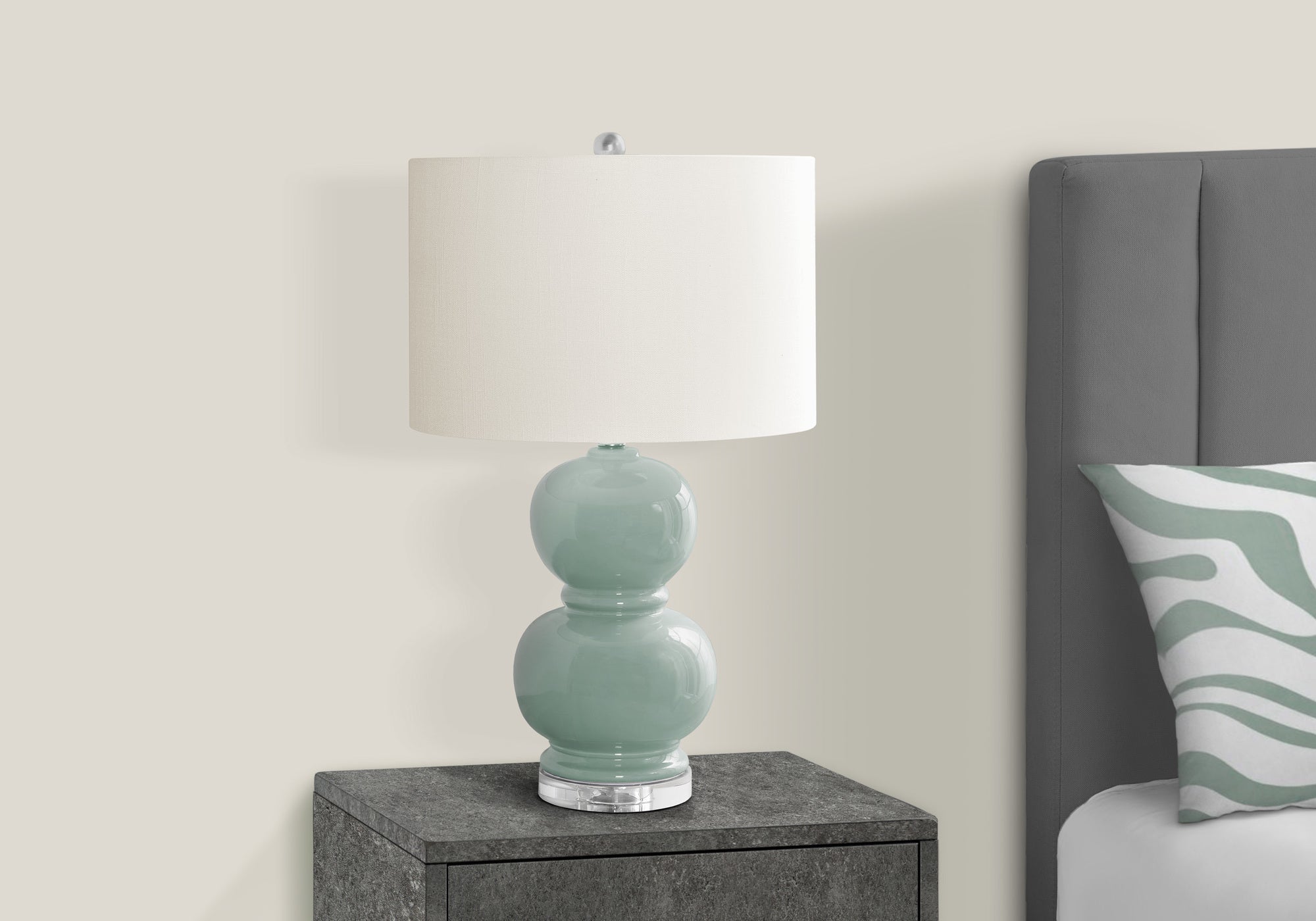 Lighting - 25"H Table Lamp Green Ceramic / Ivory Shade-Table-DECOROLALA