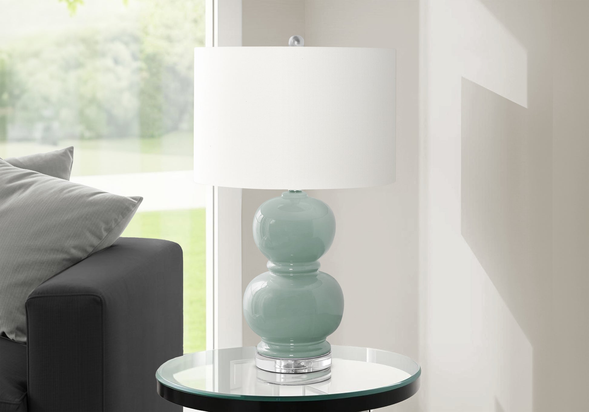 Lighting - 25"H Table Lamp Green Ceramic / Ivory Shade-Table-DECOROLALA