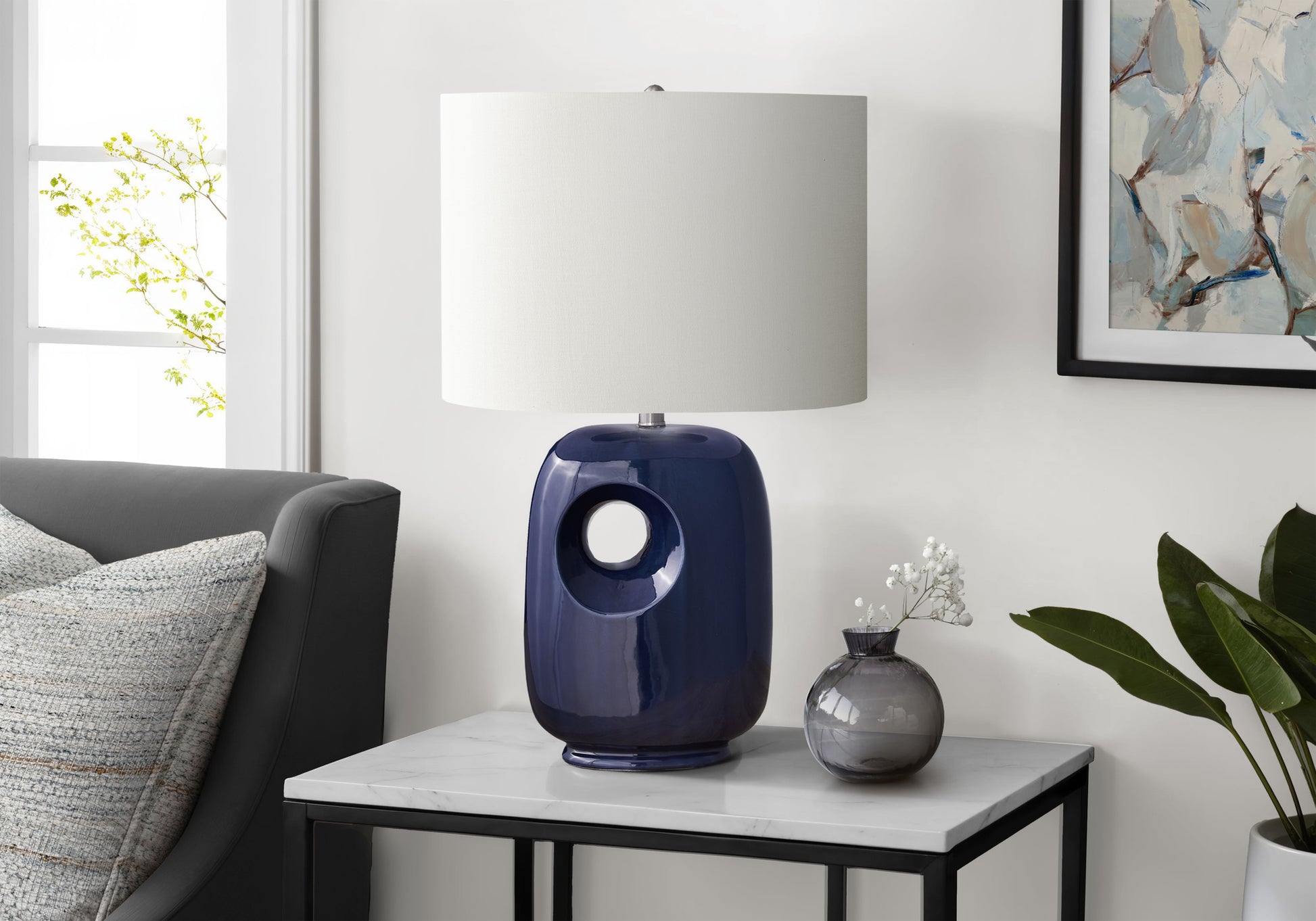 Lighting - 26"H Table Lamp Grey Ceramic / Ivory Shade-Table-DECOROLALA