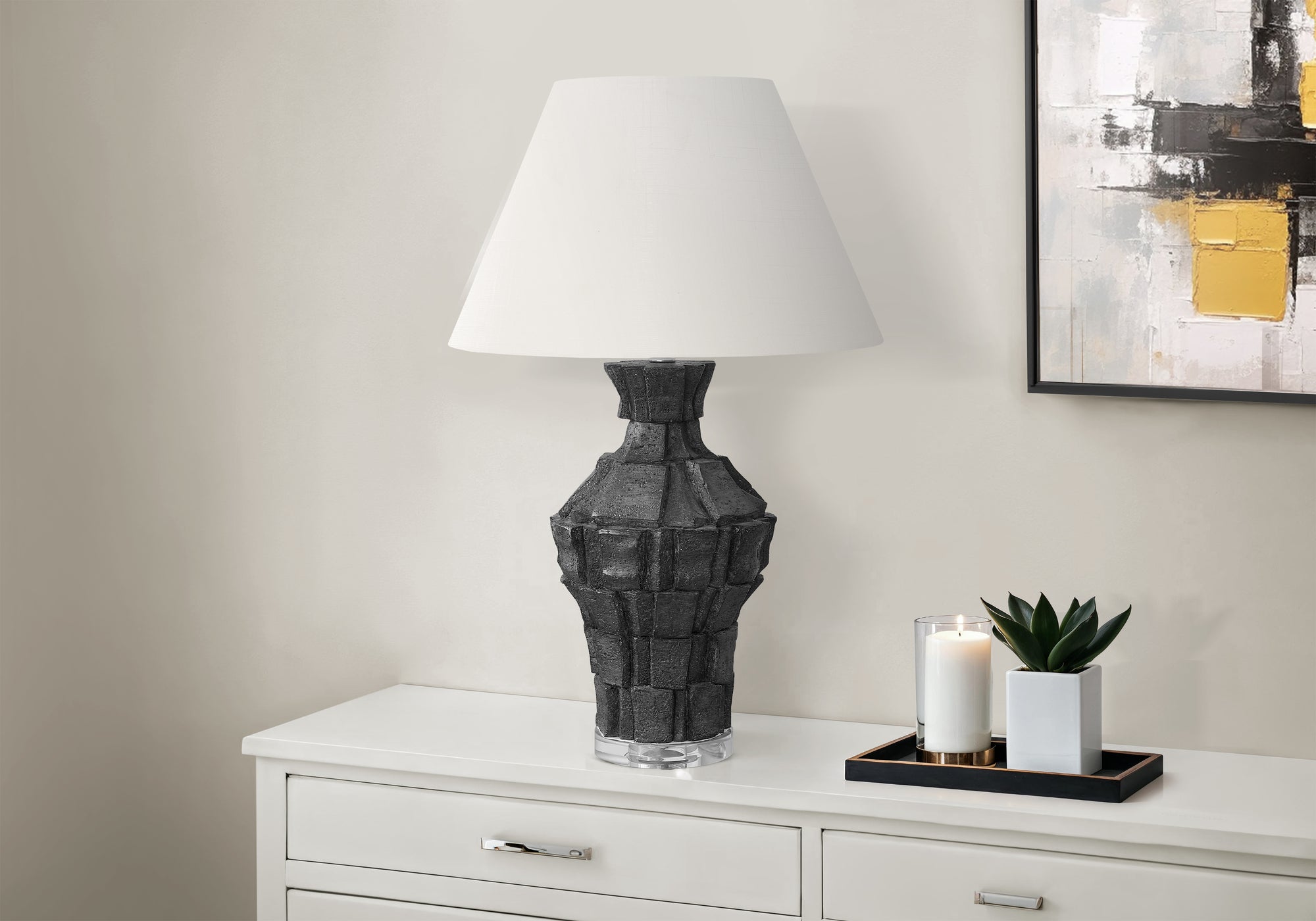 Lighting - 28"H Table Lamp Beige Resin / Ivory Shade-Table-DECOROLALA