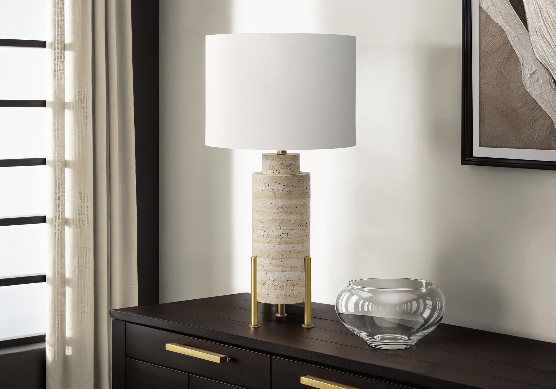 Lighting, 30"H, Table Lamp, Beige Resin, Ivory / Cream Shade, Transitional-DECOROLALA