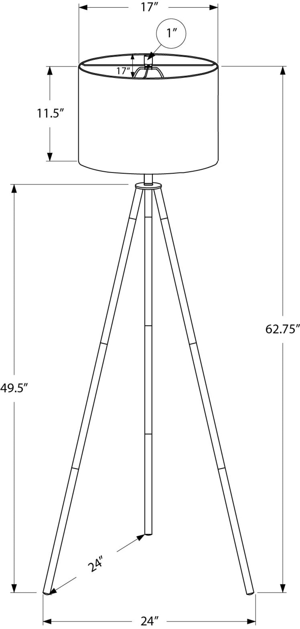 Lighting - 63"H Tripod Floor Lamp Black Metal / Ivory-Floor Lamp-DECOROLALA