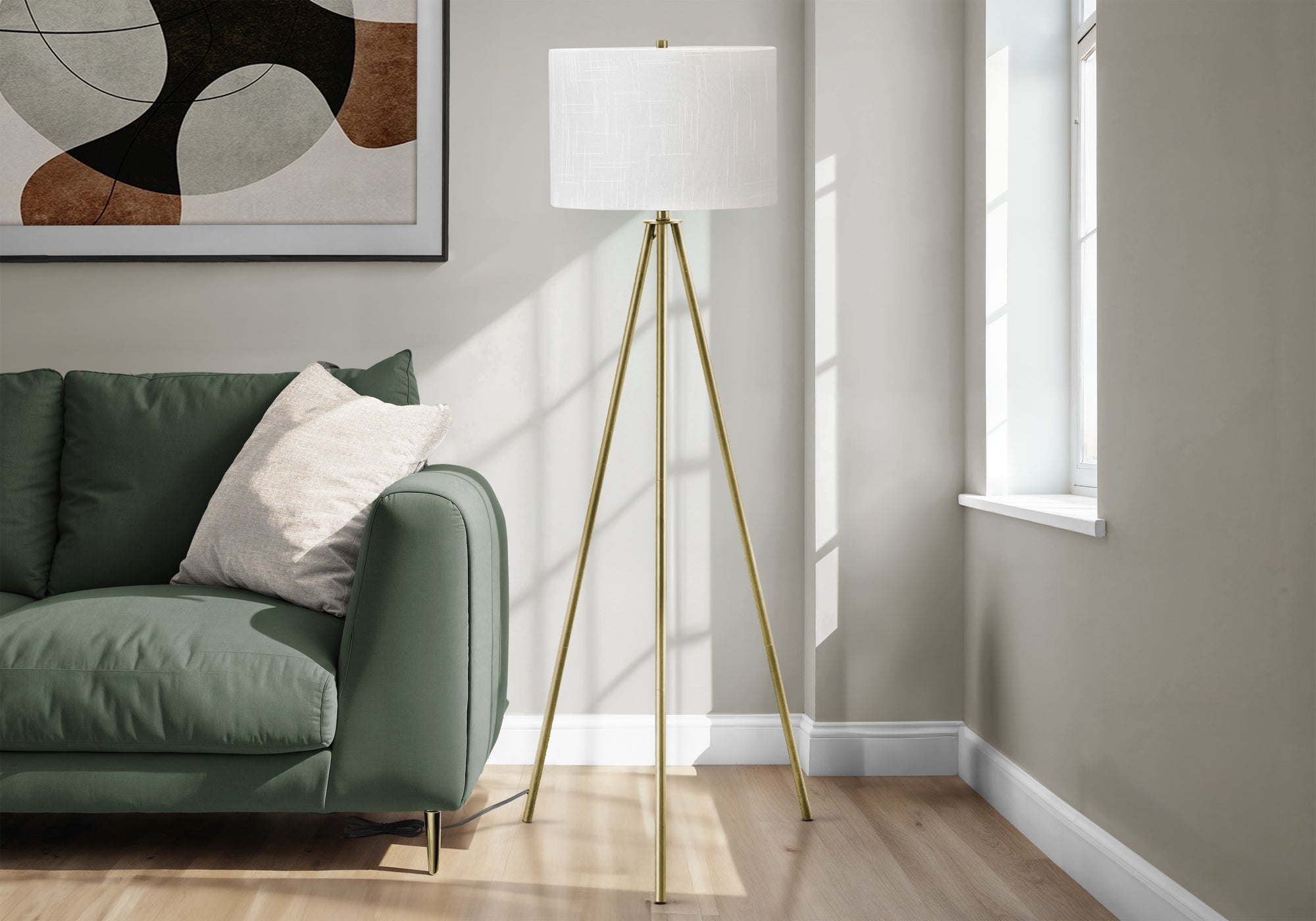 Lighting - 63"H Tripod Floor Lamp Black Metal / Ivory-Floor Lamp-DECOROLALA