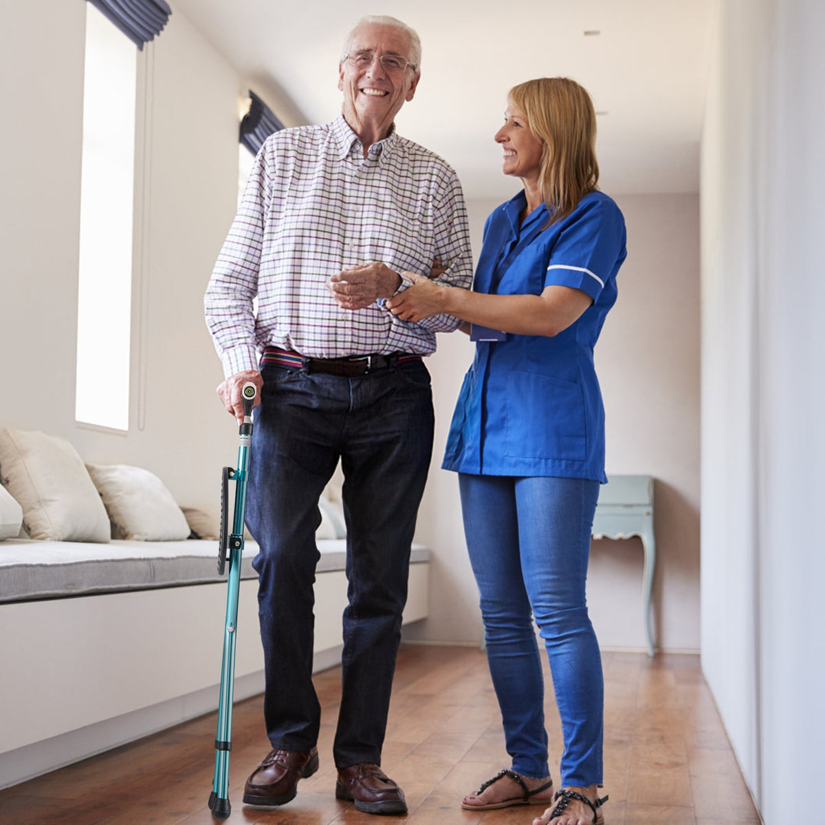Lightweight Adjustable Folding Cane Seat with Light-Black-Walkers & Rollators-DECOROLALA
