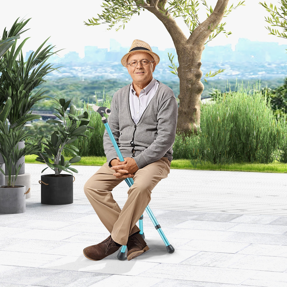 Lightweight Adjustable Folding Cane Seat with Light-Black-Walkers & Rollators-DECOROLALA
