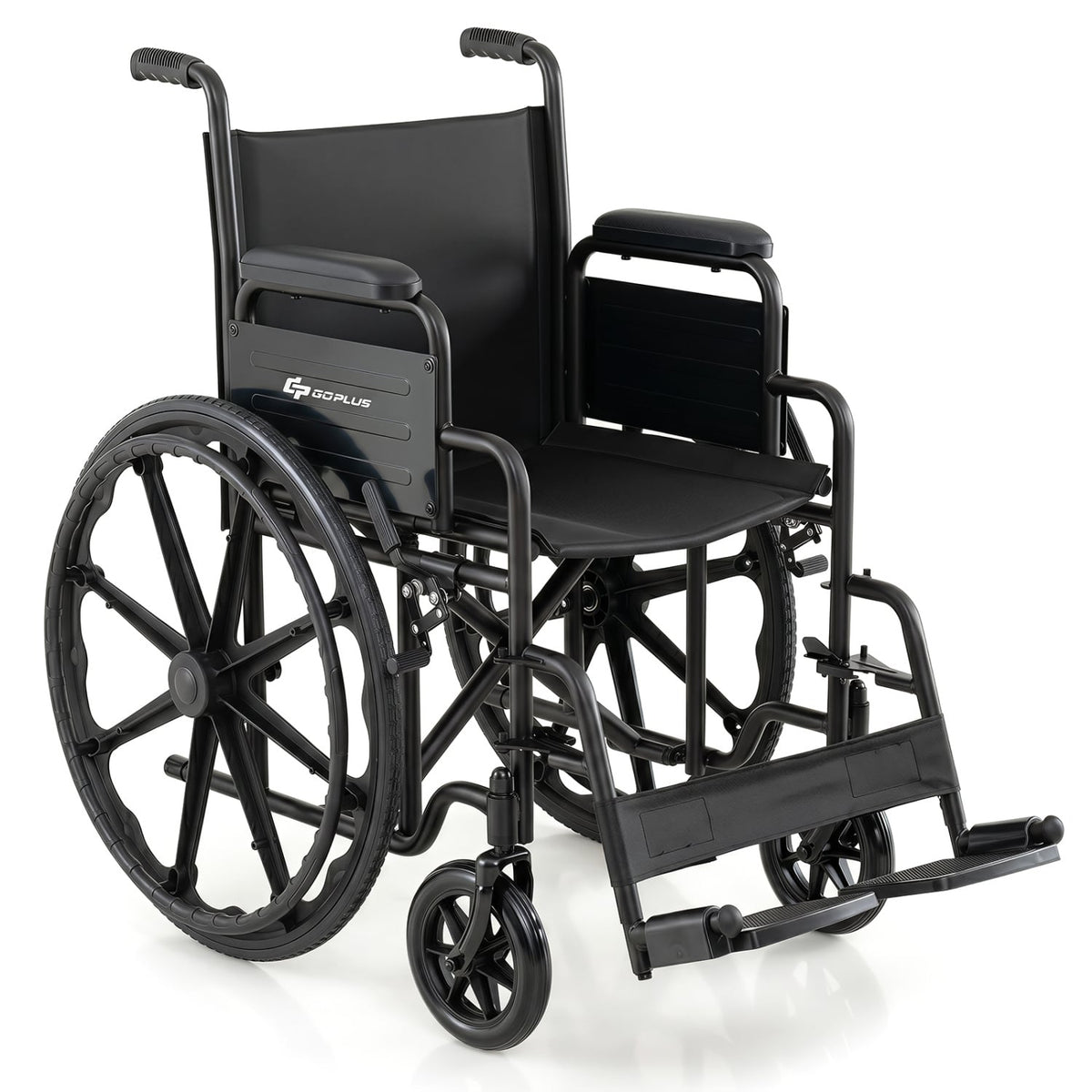 Lightweight Folding Wheelchair for Adults with Swing-Away Footrest and Desk Arm-Black-Walkers & Rollators-DECOROLALA