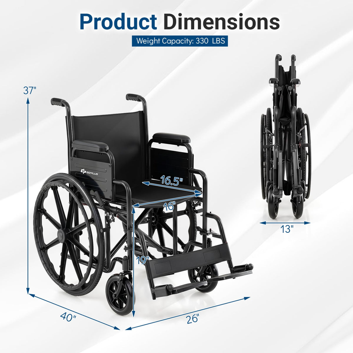 Lightweight Folding Wheelchair for Adults with Swing-Away Footrest and Desk Arm-Black-Walkers & Rollators-DECOROLALA