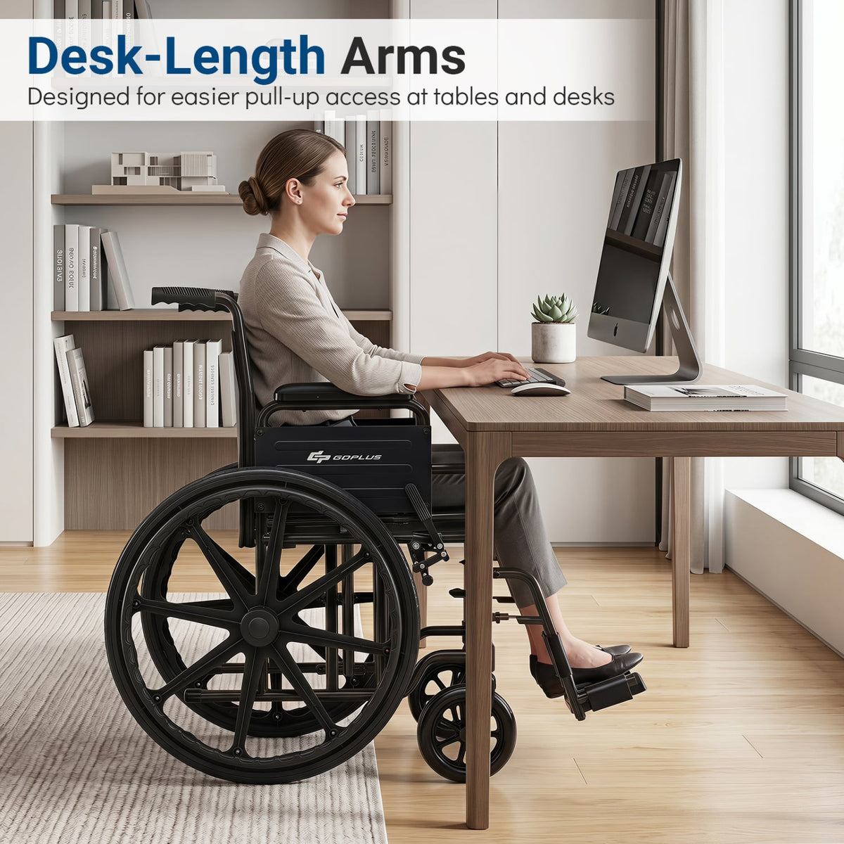Lightweight Folding Wheelchair for Adults with Swing-Away Footrest and Desk Arm-Black-Walkers & Rollators-DECOROLALA