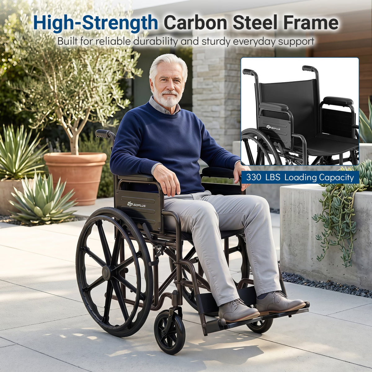 Lightweight Folding Wheelchair for Adults with Swing-Away Footrest and Desk Arm-Black-Walkers & Rollators-DECOROLALA