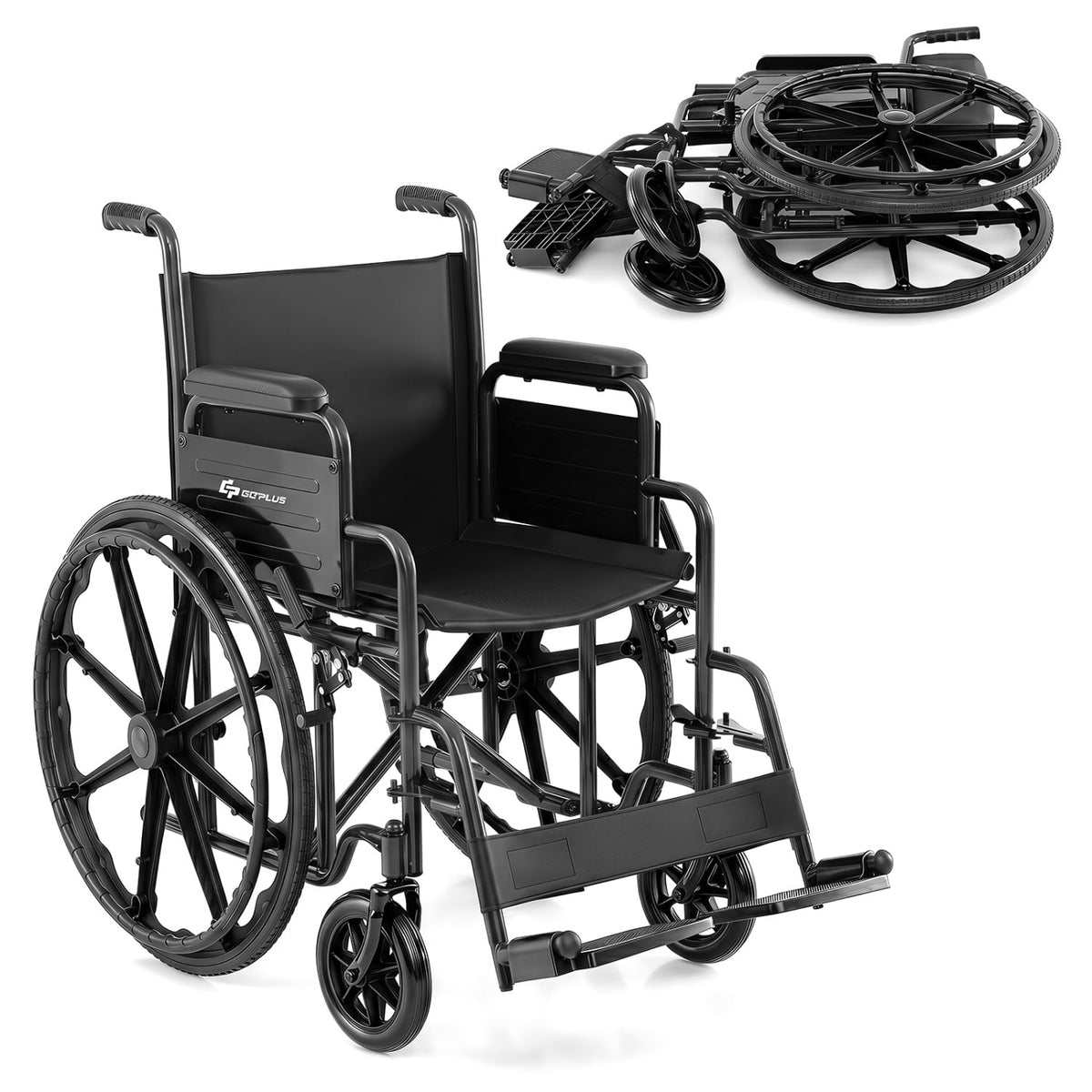 Lightweight Folding Wheelchair for Adults with Swing-Away Footrest and Desk Arm-Black-Walkers & Rollators-DECOROLALA