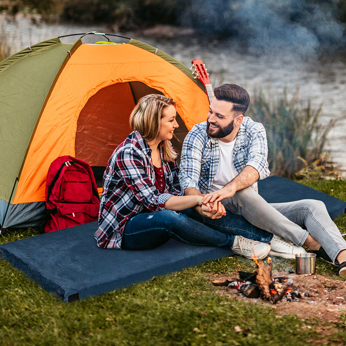Lightweight Portable Memory Camping Mattress with Carrying Bag-Navy-Air Mattresses & Sleeping Bags-DECOROLALA