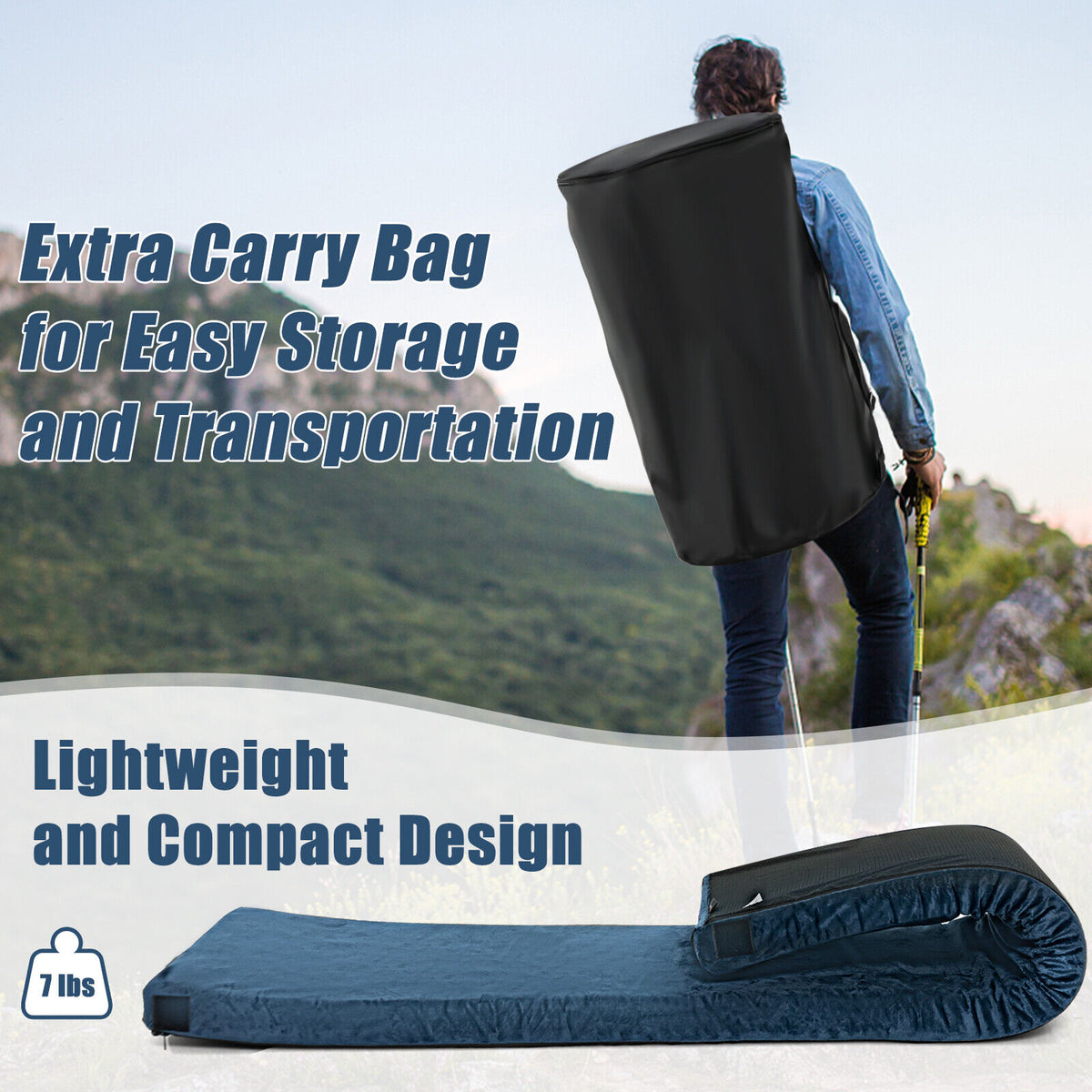 Lightweight Portable Memory Camping Mattress with Carrying Bag-Navy-Air Mattresses & Sleeping Bags-DECOROLALA