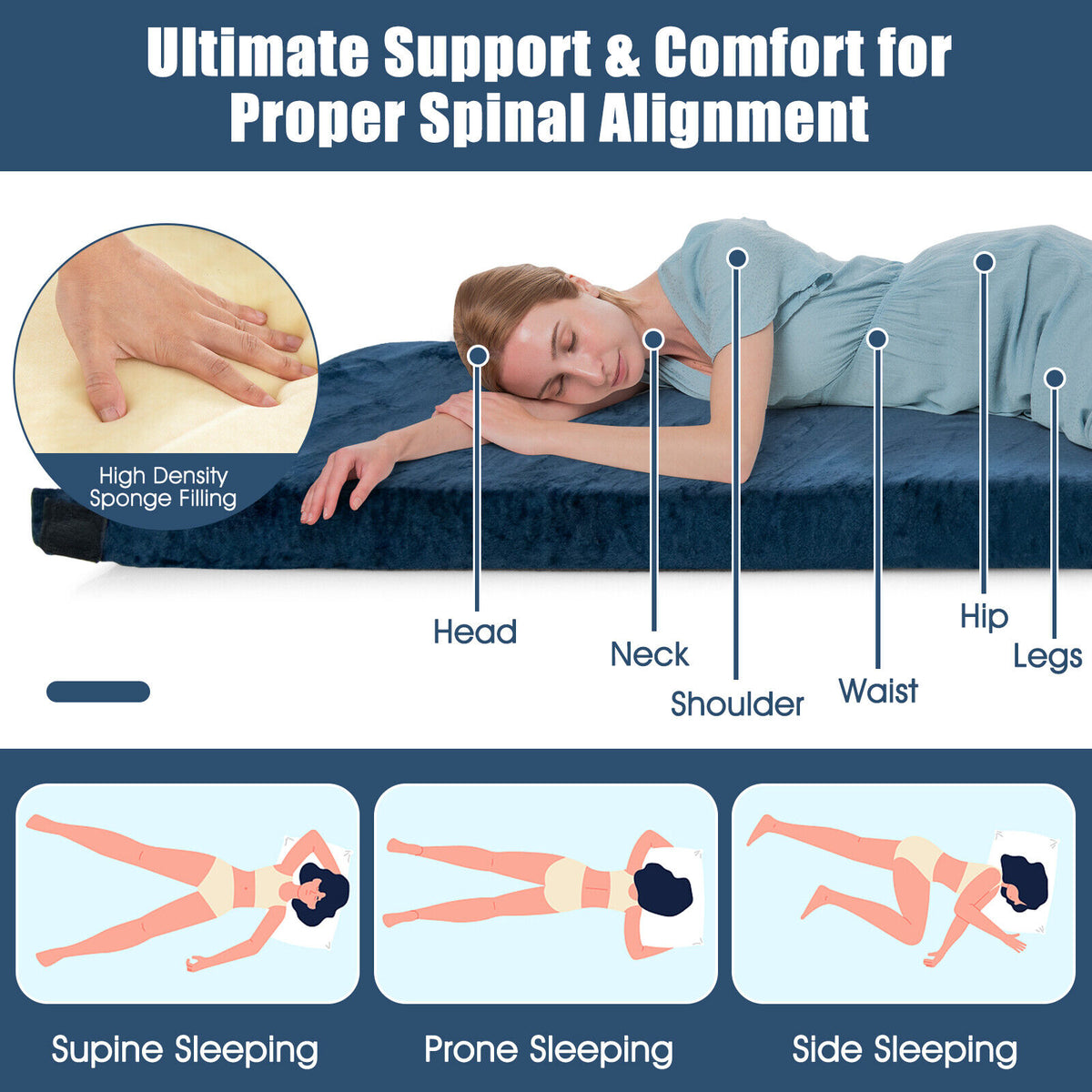 Lightweight Portable Memory Camping Mattress with Carrying Bag-Navy-Air Mattresses & Sleeping Bags-DECOROLALA