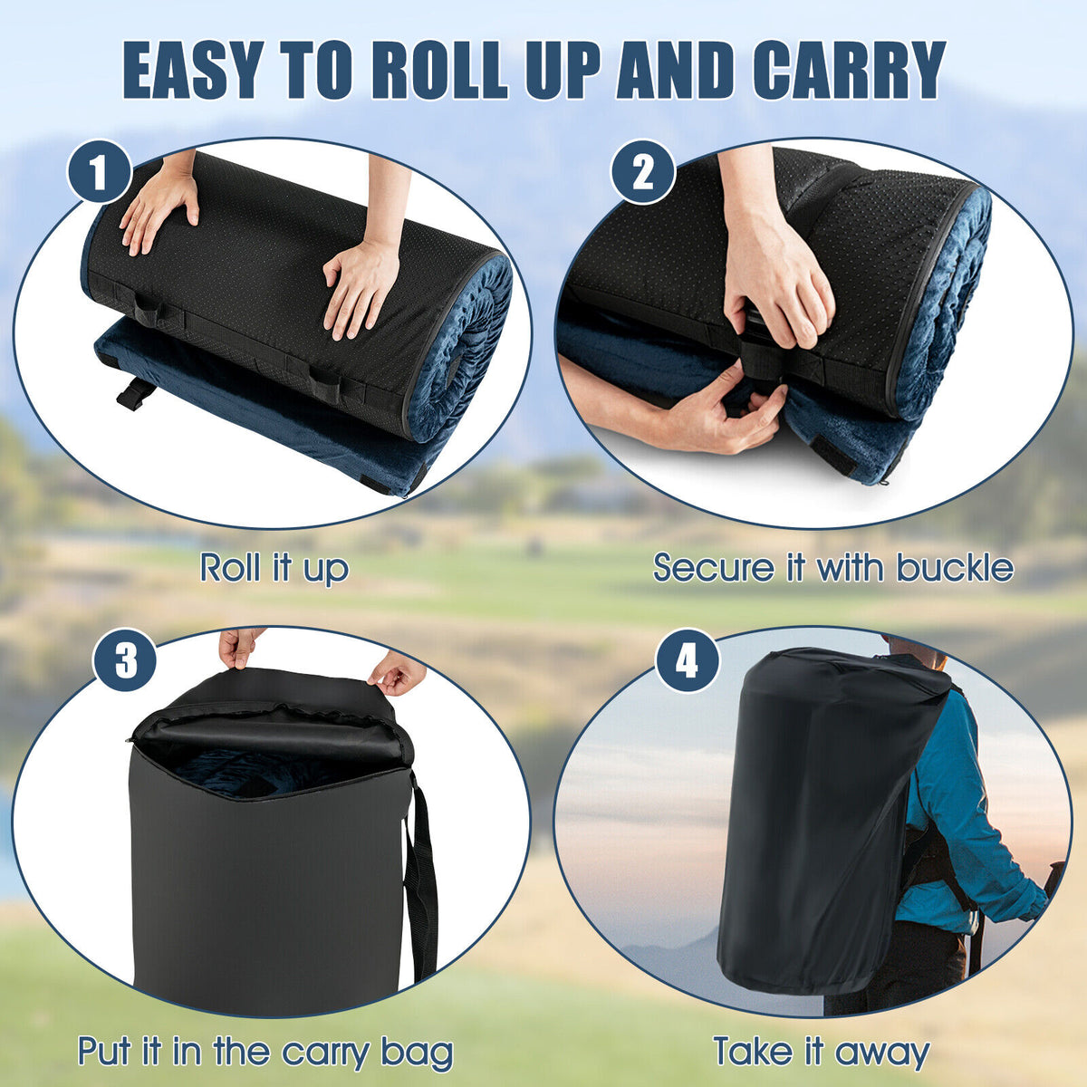 Lightweight Portable Memory Camping Mattress with Carrying Bag-Navy-Air Mattresses & Sleeping Bags-DECOROLALA