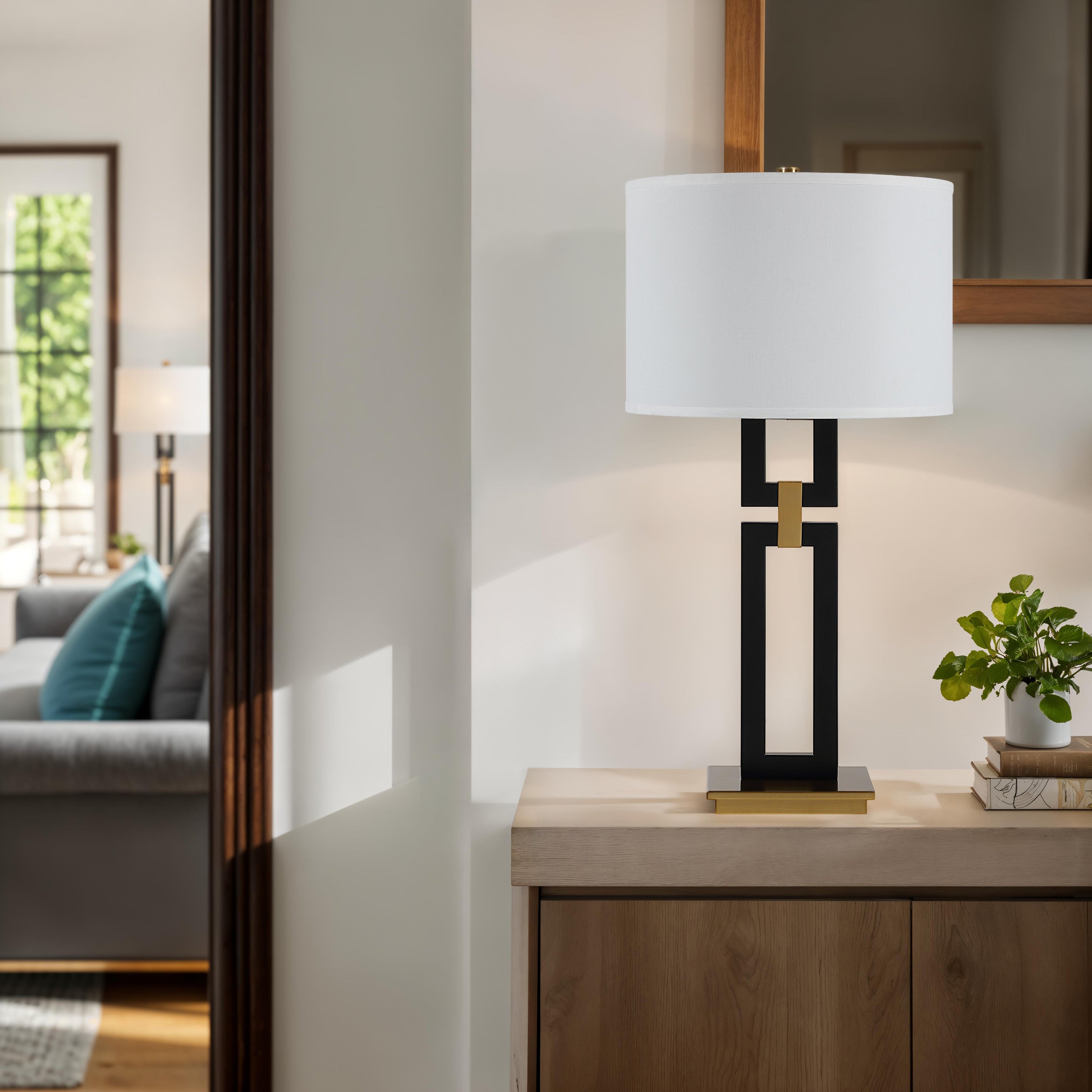Lila 31" Table Lamp, Matte Black with Gold Accents-Table Lamp-DECOROLALA