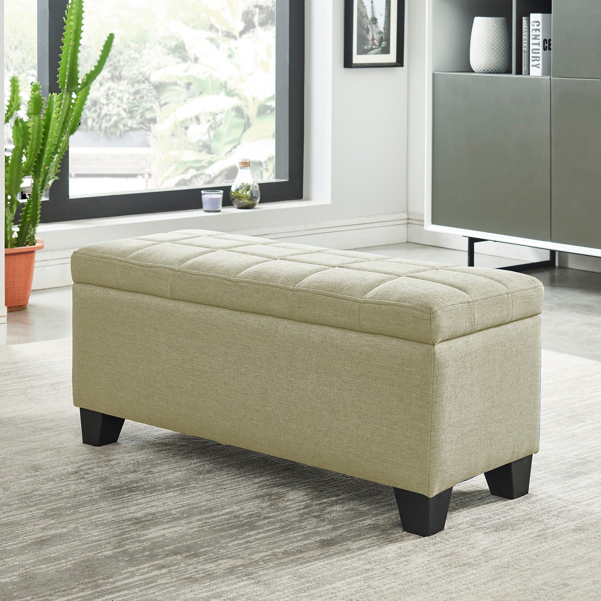 Lila Tufted Storage Ottoman - Beige Upholstered Seating-DECOROLALA