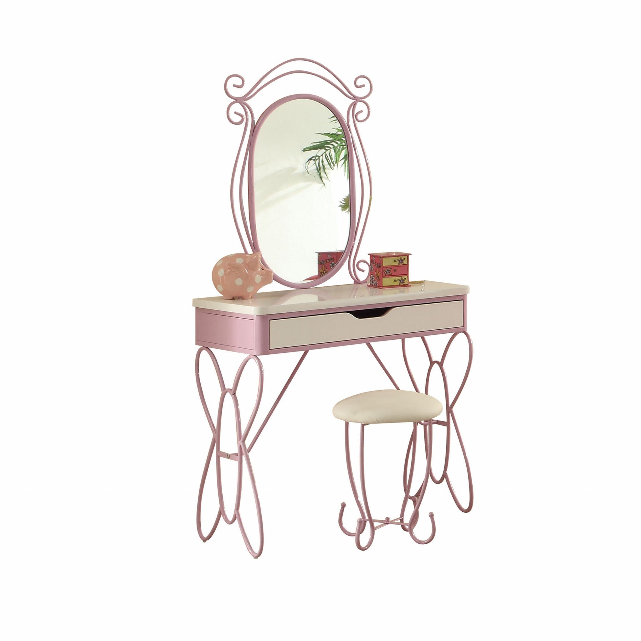 Lilac And White Butterfly Design Desk Vanity Dressing Table-Vanity Tables-DECOROLALA