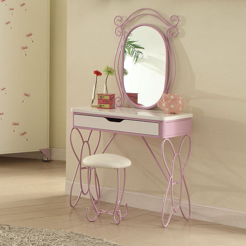 Lilac And White Butterfly Design Desk Vanity Dressing Table-Vanity Tables-DECOROLALA