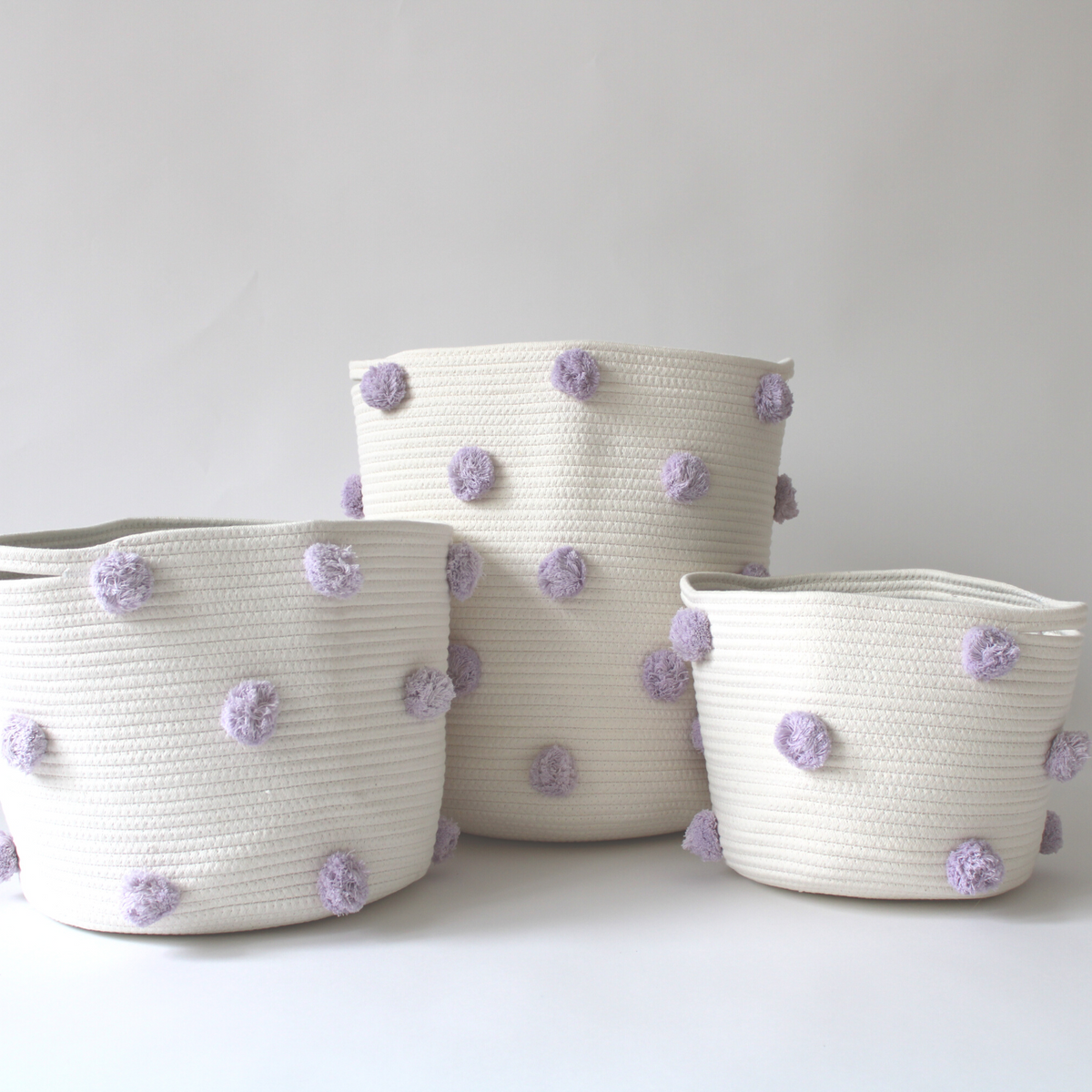 Lilac Pom Basket - Medium-Baskets-DECOROLALA