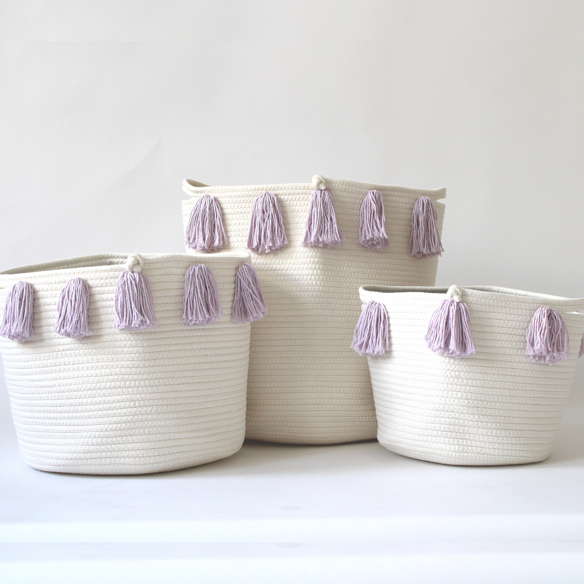 Lilac Tassel Basket - Large-Baskets-DECOROLALA