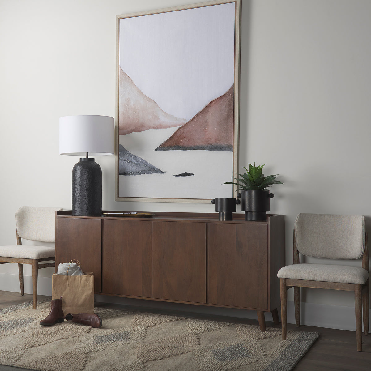 Lillie Medium Brown Wood 4 Door Tray Top Sideboard-Sideboards & Buffets-DECOROLALA