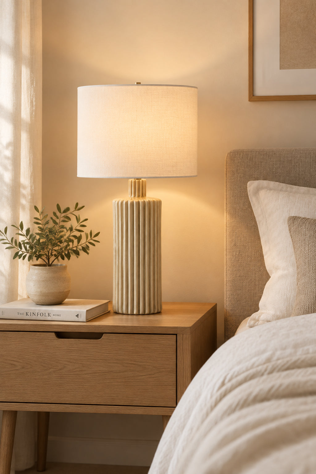Lina Ceramic Table Lamp 24.75" Beige Dimmable-Table Lamps-DECOROLALA