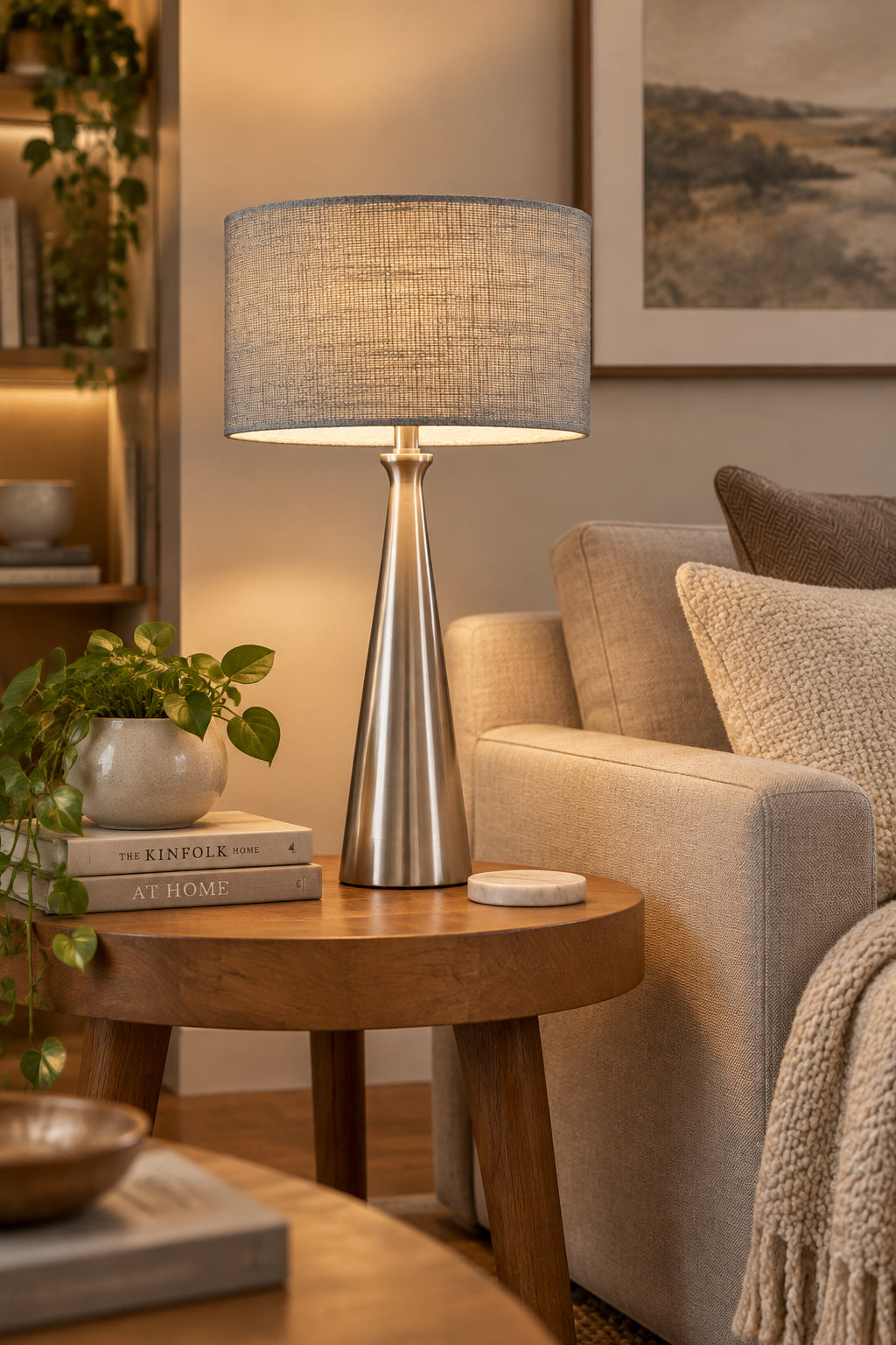 Linda Table Lamp - Brushed Steel Grey Shade-Lighting-DECOROLALA