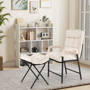 Linen Fabric Modern Accent Chair with Ottoman and Adjustable Backrest-Beige-Recliners-DECOROLALA