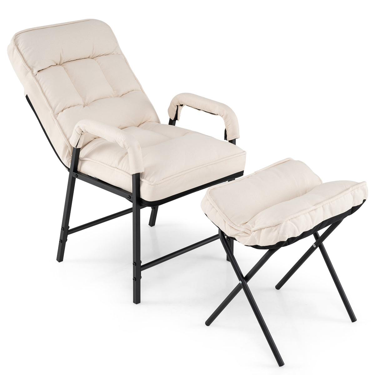 Linen Fabric Modern Accent Chair with Ottoman and Adjustable Backrest-Beige-Recliners-DECOROLALA