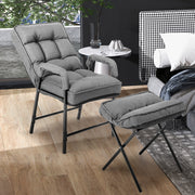 Linen Fabric Modern Accent Chair with Ottoman and Adjustable Backrest-Gray-Recliners-DECOROLALA