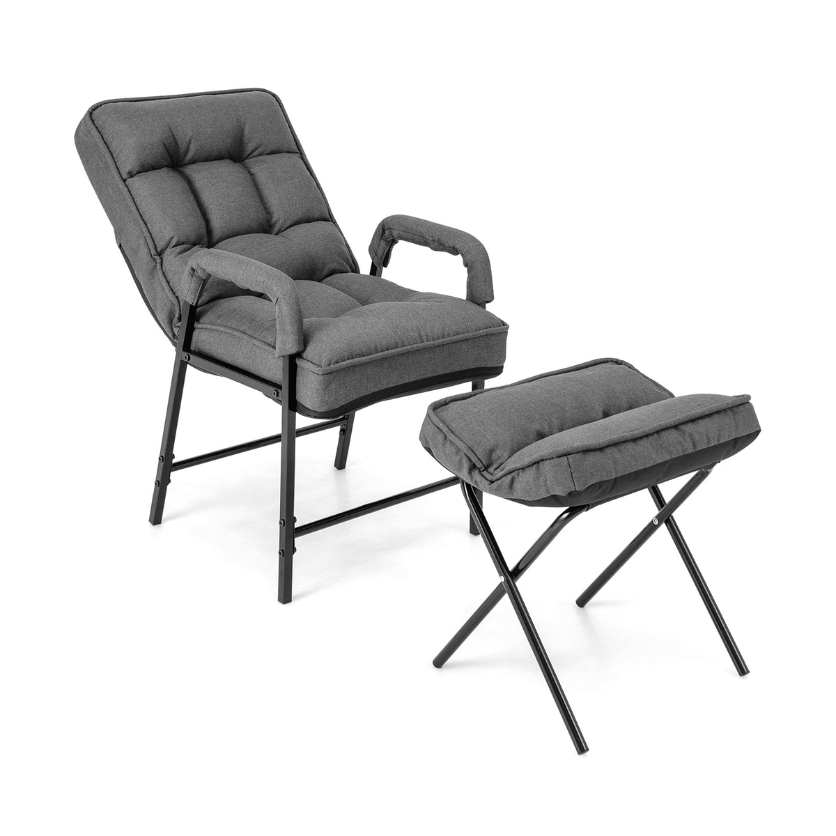 Linen Fabric Modern Accent Chair with Ottoman and Adjustable Backrest-Gray-Recliners-DECOROLALA