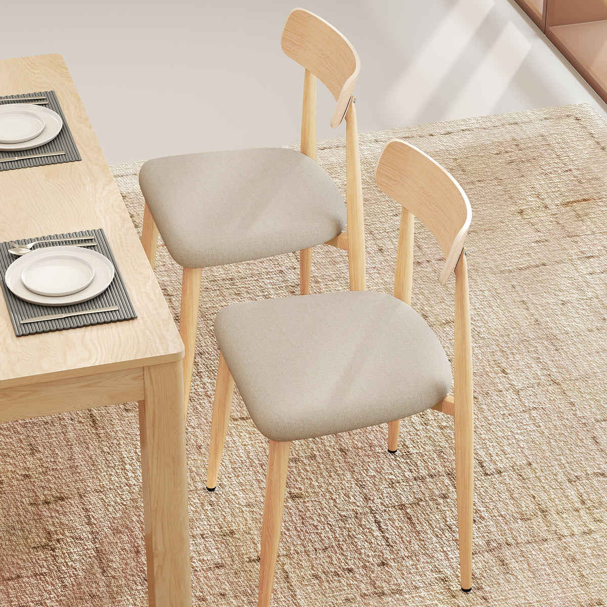 Linen Fabric Upholstered Modern Dining Chair Set of 2 with Padded Seat and Curved Back-Oak-Dining Chairs-DECOROLALA