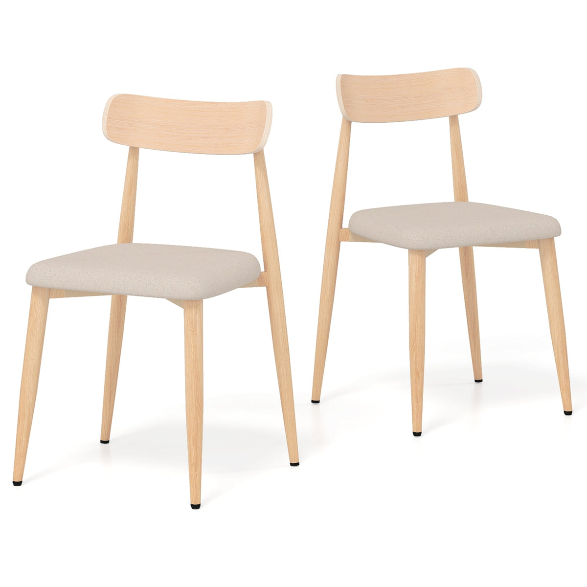 Linen Fabric Upholstered Modern Dining Chair Set of 2 with Padded Seat and Curved Back-Oak-Dining Chairs-DECOROLALA