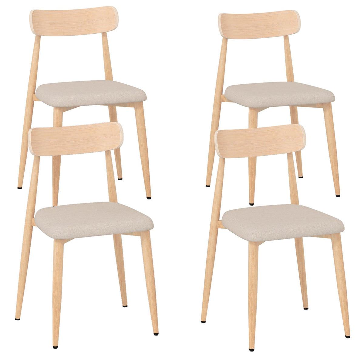 Linen Fabric Upholstered Modern Dining Chair Set of 4 with Padded Seat and Curved Back-Oak-Dining Chairs-DECOROLALA