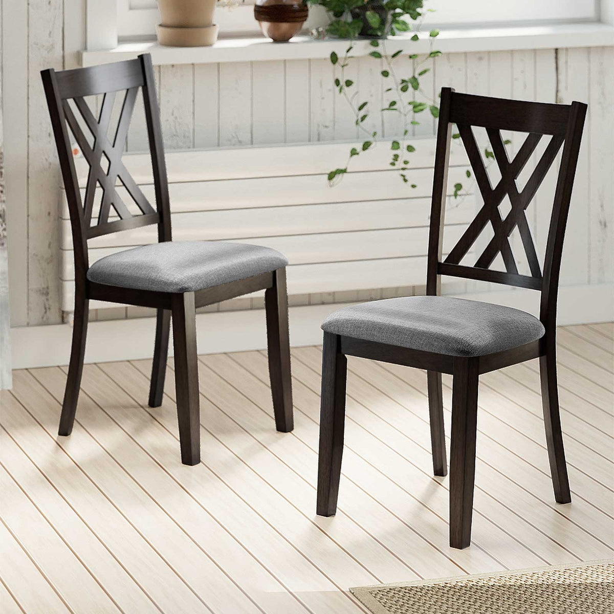 Linen Fabric Upholstered Wooden Dining Chair Set of 2 with Rubber Wood Frame for Dining Room-Gray-Dining Chairs-DECOROLALA