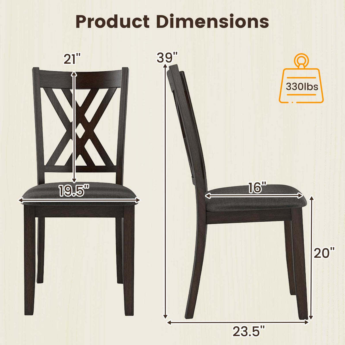 Linen Fabric Upholstered Wooden Dining Chair Set of 2 with Rubber Wood Frame for Dining Room-Gray-Dining Chairs-DECOROLALA
