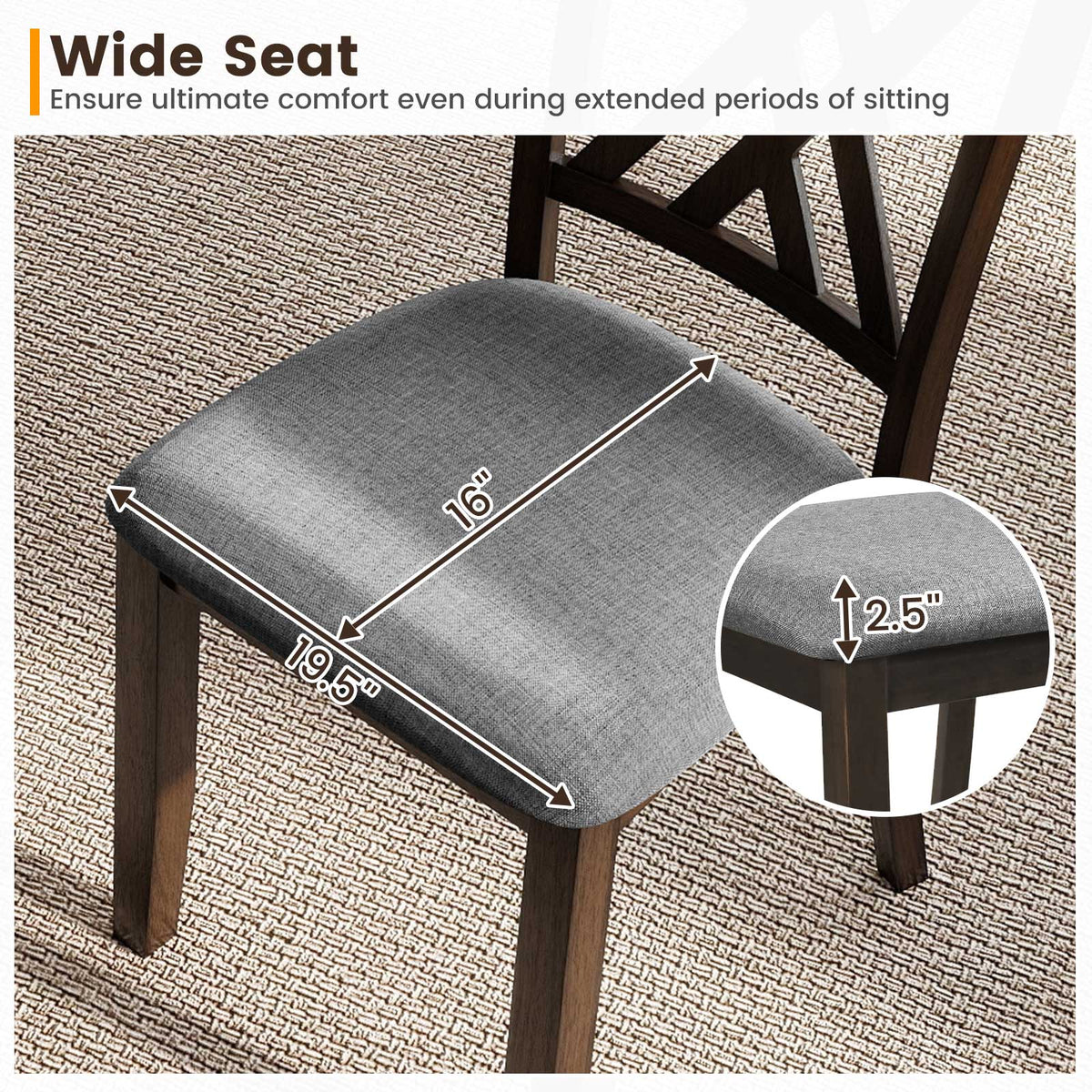 Linen Fabric Upholstered Wooden Dining Chair Set of 2 with Rubber Wood Frame for Dining Room-Gray-Dining Chairs-DECOROLALA