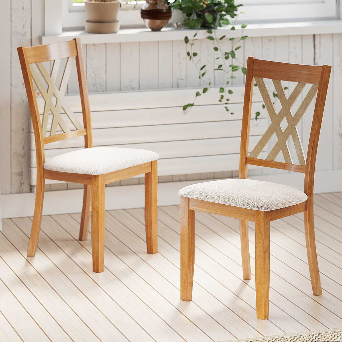 Linen Fabric Upholstered Wooden Dining Chair Set of 2 with Rubber Wood Frame for Dining Room-Natural-Dining Chairs-DECOROLALA