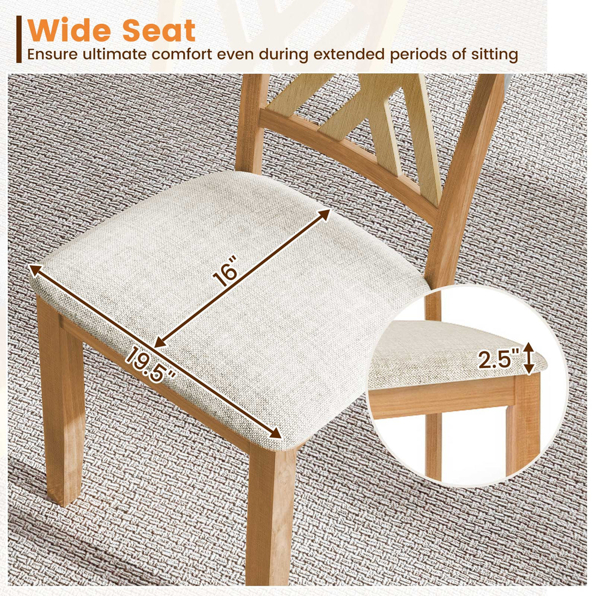 Linen Fabric Upholstered Wooden Dining Chair Set of 2 with Rubber Wood Frame for Dining Room-Natural-Dining Chairs-DECOROLALA