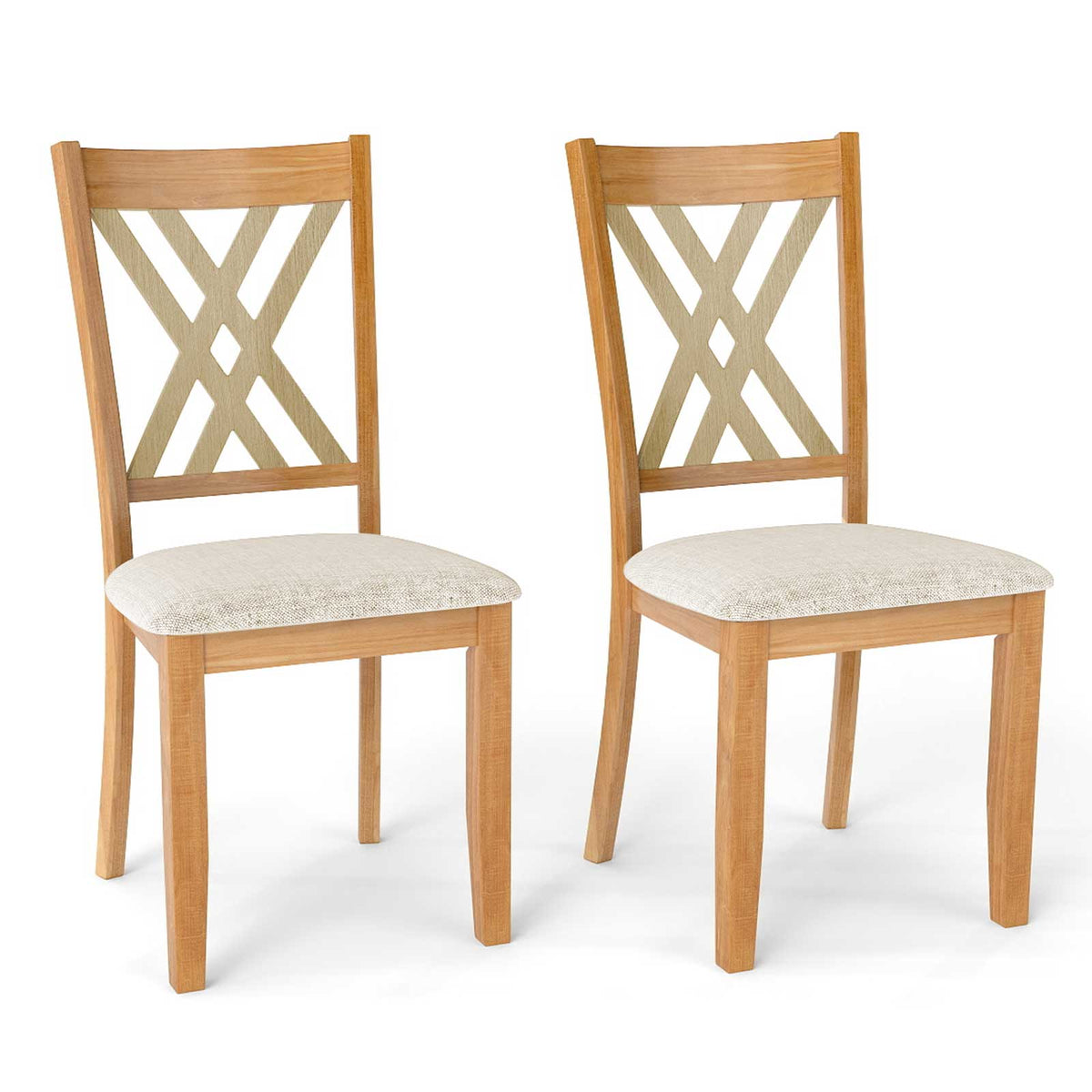 Linen Fabric Upholstered Wooden Dining Chair Set of 2 with Rubber Wood Frame for Dining Room-Natural-Dining Chairs-DECOROLALA
