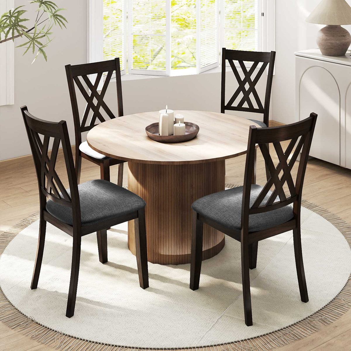 Linen Fabric Upholstered Wooden Dining Chair Set of 4 with Rubber Wood Frame for Dining Room-Gray-Dining Chairs-DECOROLALA