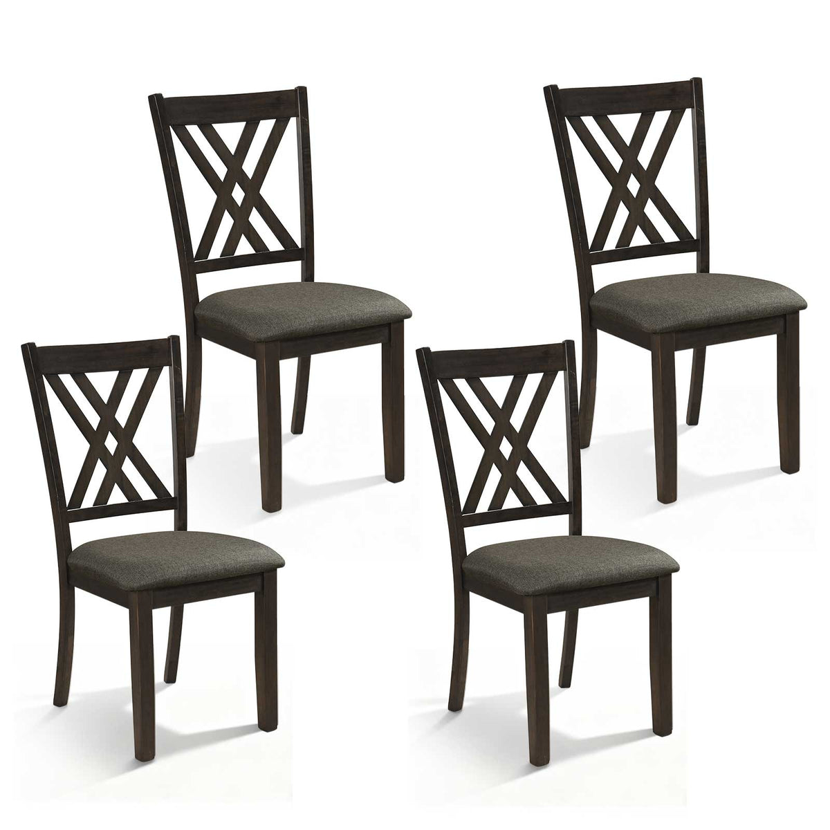 Linen Fabric Upholstered Wooden Dining Chair Set of 4 with Rubber Wood Frame for Dining Room-Gray-Dining Chairs-DECOROLALA