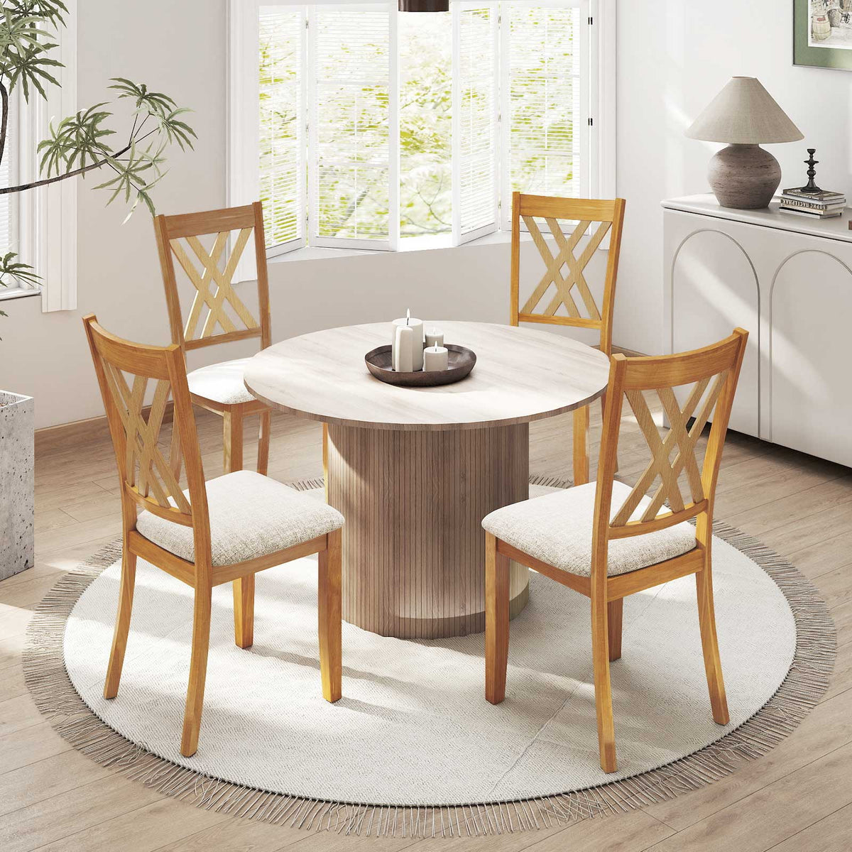 Linen Fabric Upholstered Wooden Dining Chair Set of 4 with Rubber Wood Frame for Dining Room-Natural-Dining Chairs-DECOROLALA