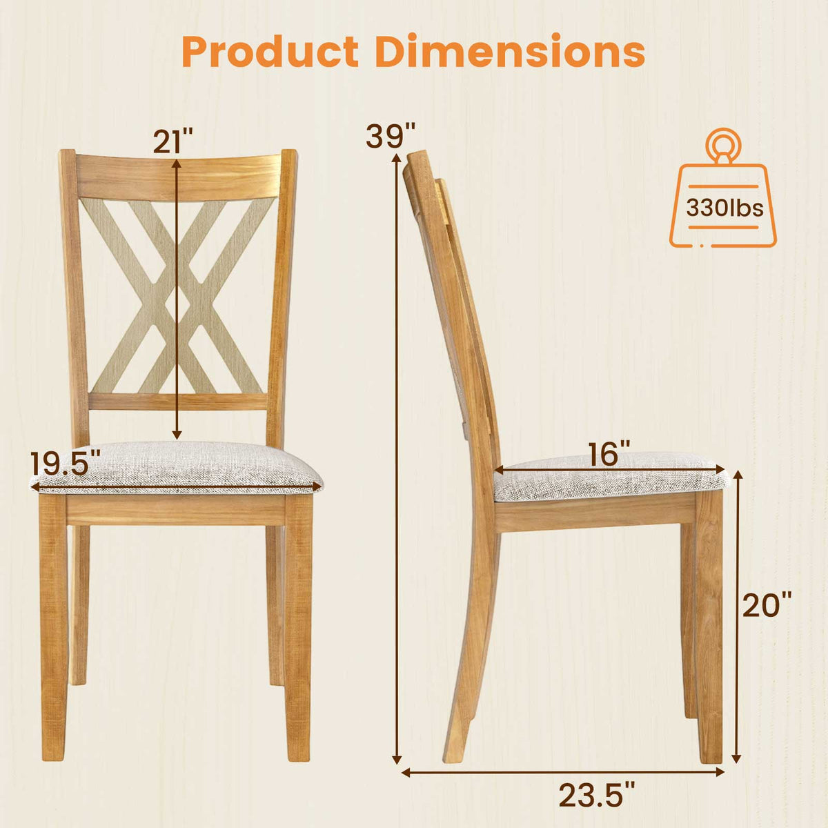 Linen Fabric Upholstered Wooden Dining Chair Set of 4 with Rubber Wood Frame for Dining Room-Natural-Dining Chairs-DECOROLALA
