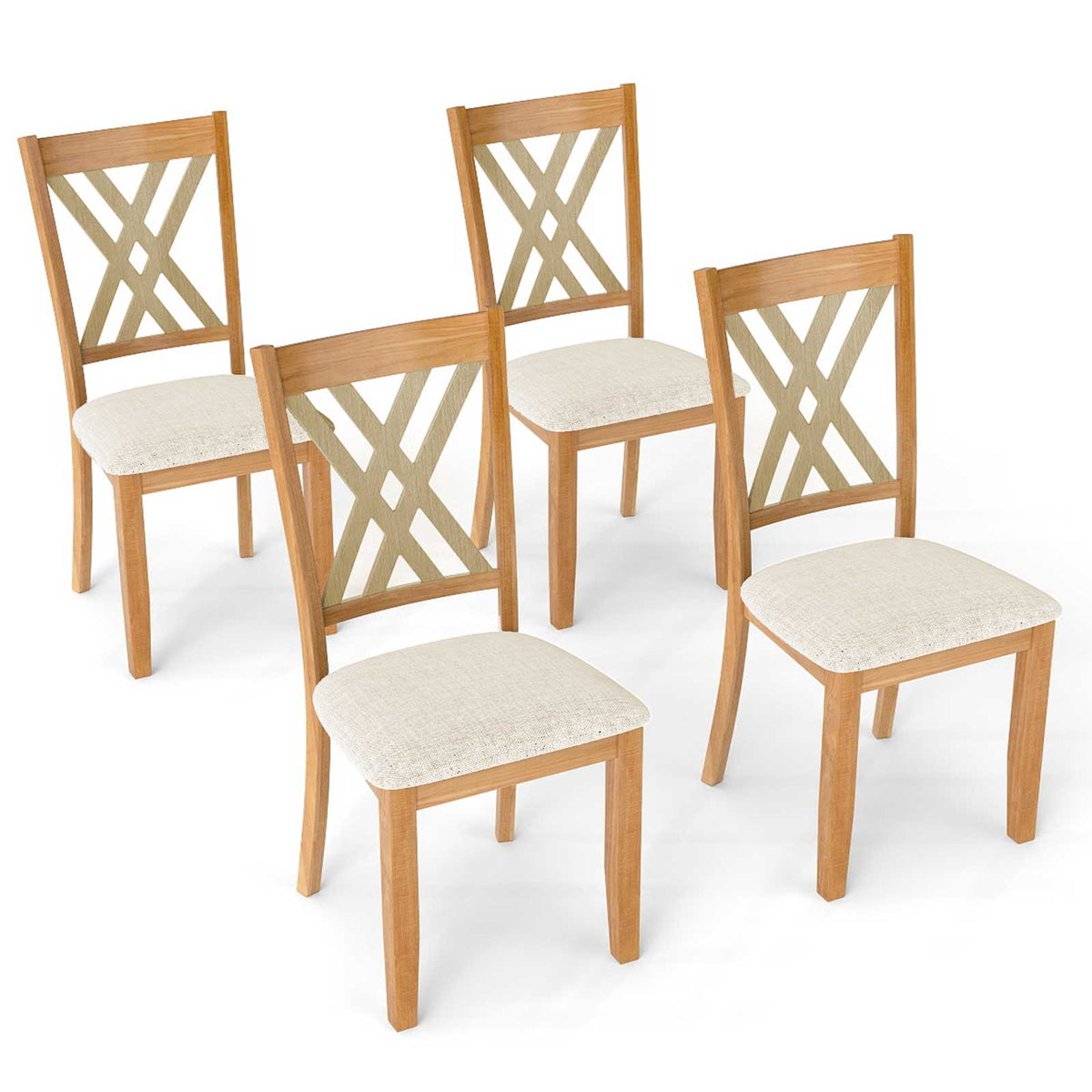 Linen Fabric Upholstered Wooden Dining Chair Set of 4 with Rubber Wood Frame for Dining Room-Natural-Dining Chairs-DECOROLALA