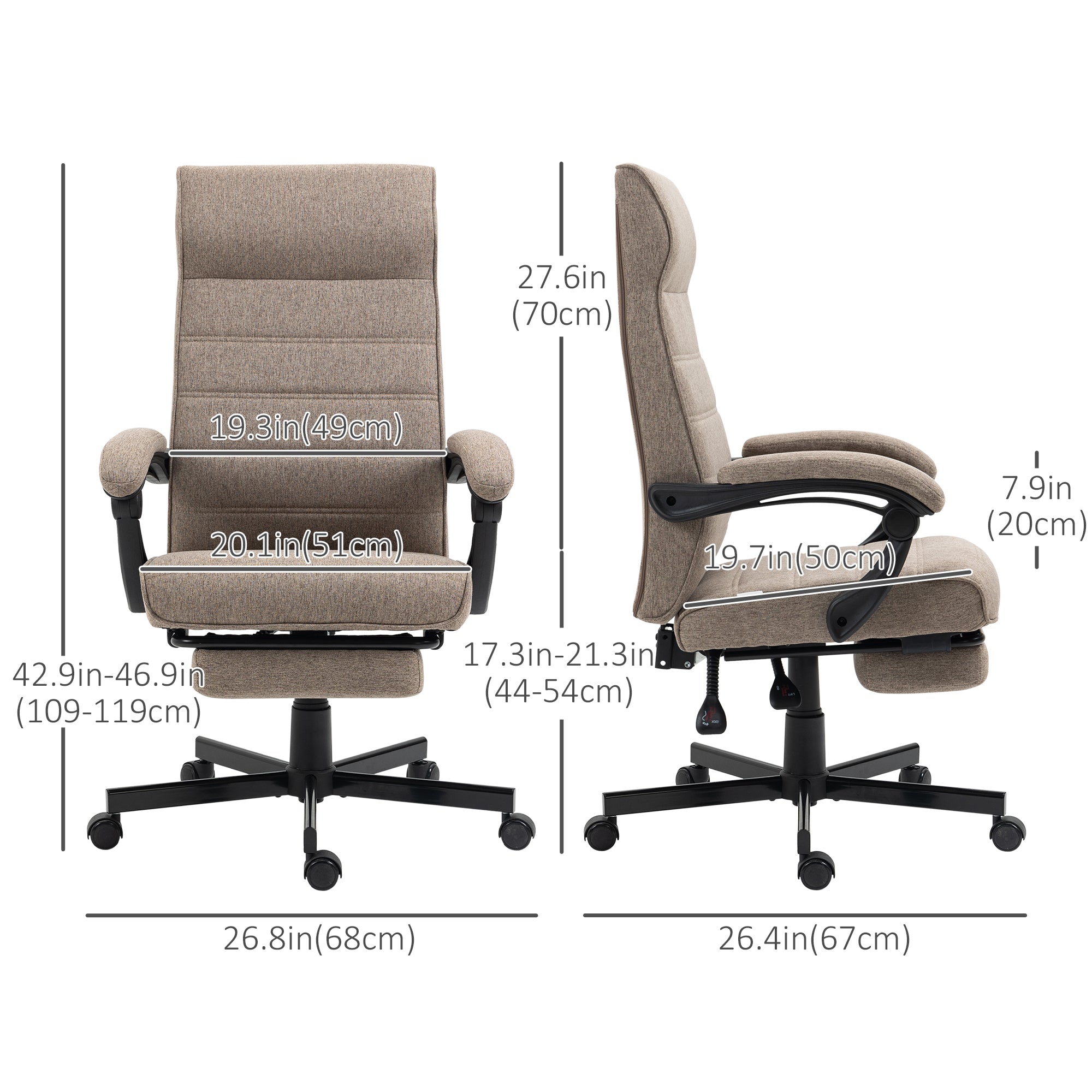 Linen High Back Office Chair with Footrest - Brown-Office Products > Office Furniture > Office Chairs > Task Chairs-DECOROLALA