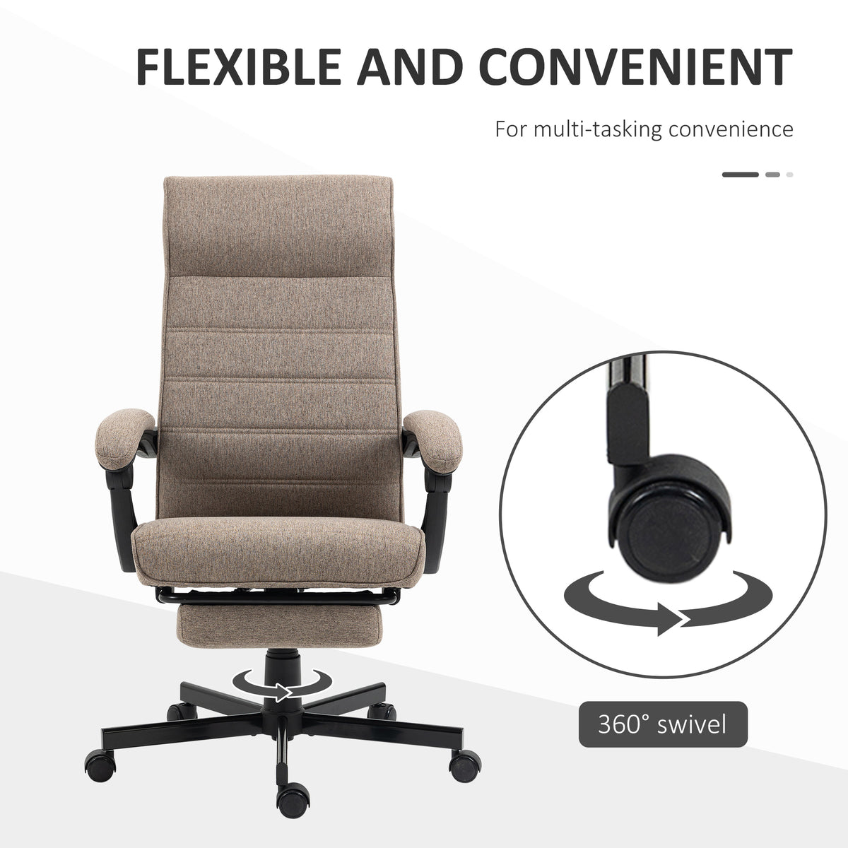 Linen High Back Office Chair with Footrest - Brown-Office Products > Office Furniture > Office Chairs > Task Chairs-DECOROLALA